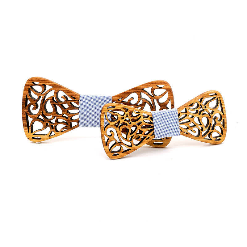 2Pcs Men's Parent-child Hollow Wooden Bow Tie - Burlywood & Gray - image 9