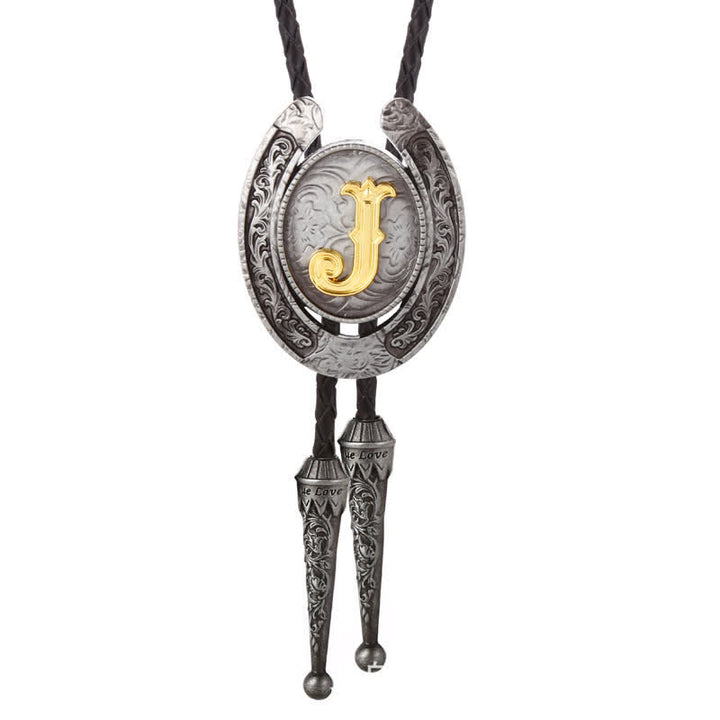 Modern Western Horseshoe Initial Letter A To Z Bolo Tie - Silver - J - image 40