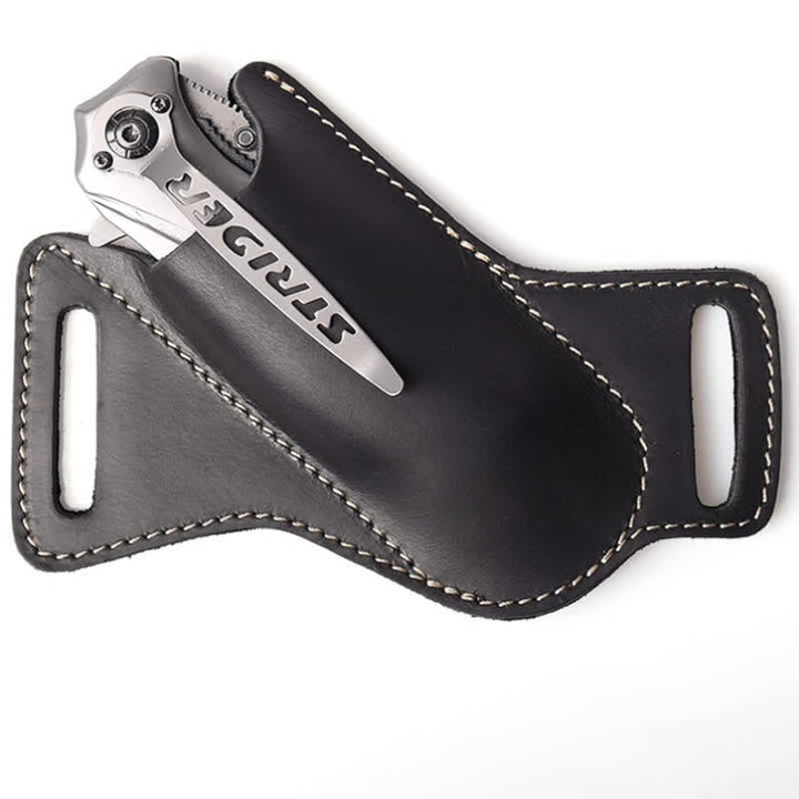 EDC Folding Knife Sheath Leather Holster Belt Bag - image 4