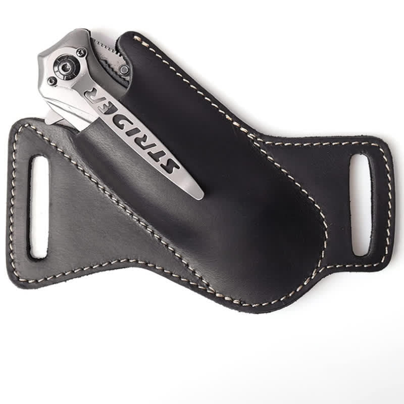 EDC Folding Knife Sheath Leather Holster Belt Bag - image 4