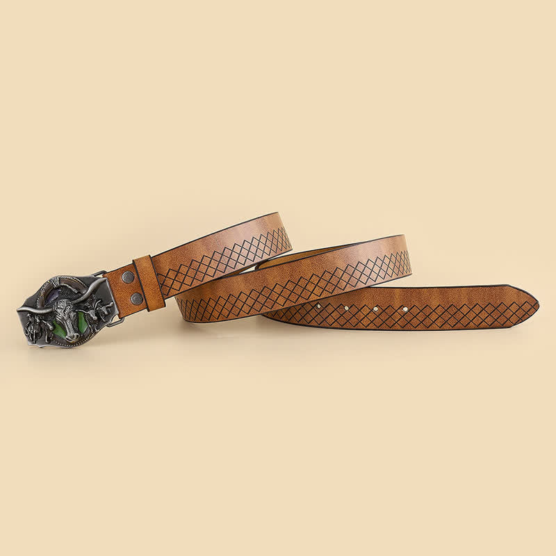 Men's Carved Cattle Longhorn Bull Leather Belt - image 2