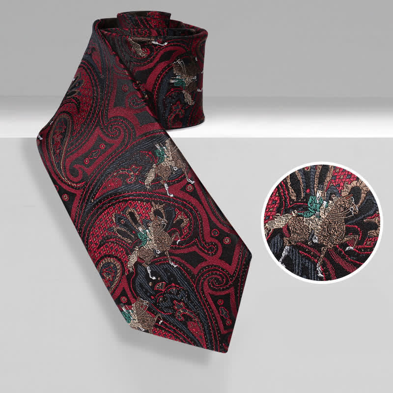 Men's Burgundy Horse Riding Paisley Necktie - Burgundy - image 0