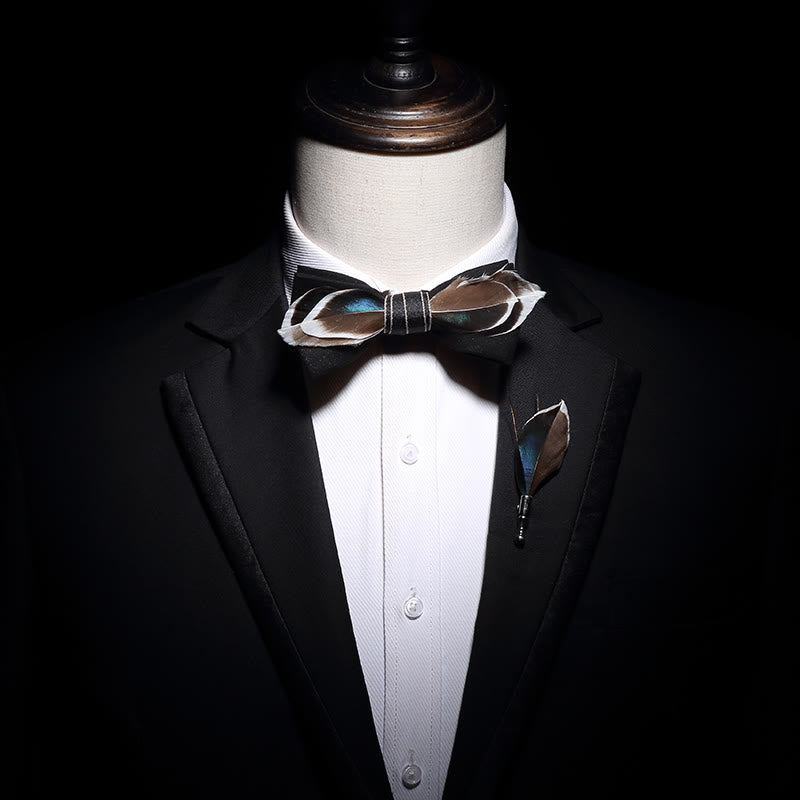 Kid's Black Mallard Duck Feather Bow Tie with Lapel Pin - image 3