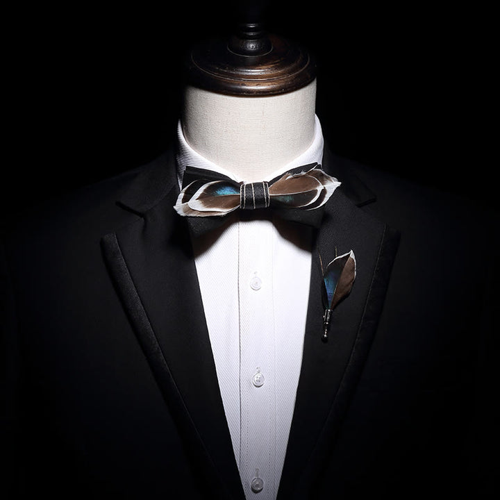 Kid's Black Mallard Duck Feather Bow Tie with Lapel Pin - image 3