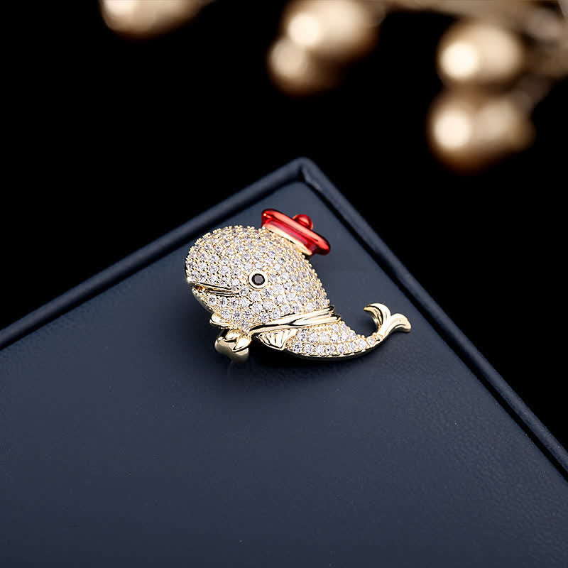 Women's Marine Rhinestone Whale Brooch - image 1