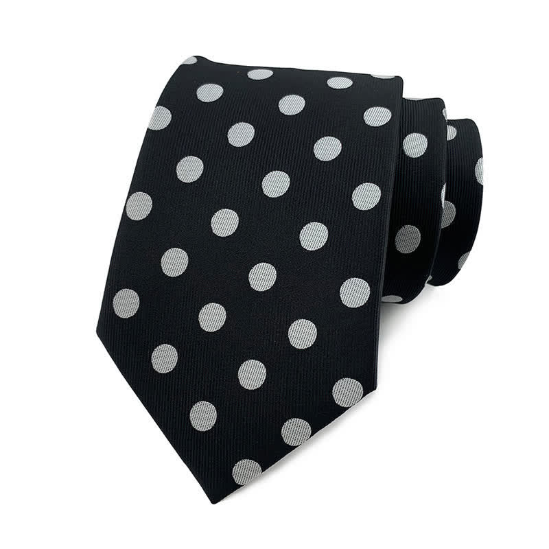 Men's Polka Dots Necktie - Medium Dots - Black & White - image 20