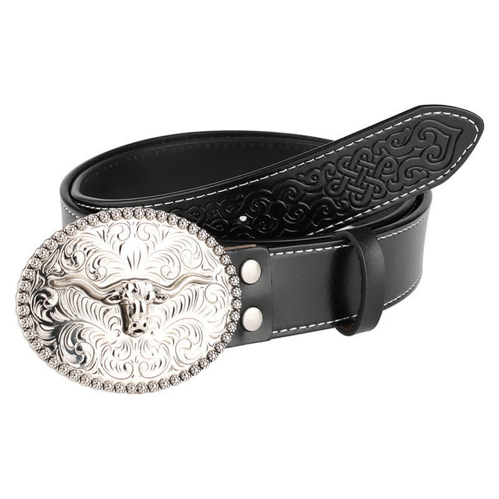 Men's Engarved Feather Bull Jeans Leather Belt - image 15