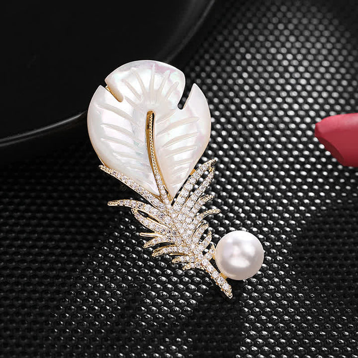 Women's Pearl Shell Feather Brooch - image 3