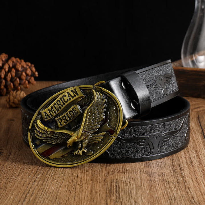 Men's American Pride Bald Eagle Leather Belt - Black #1 - 42 - image 4