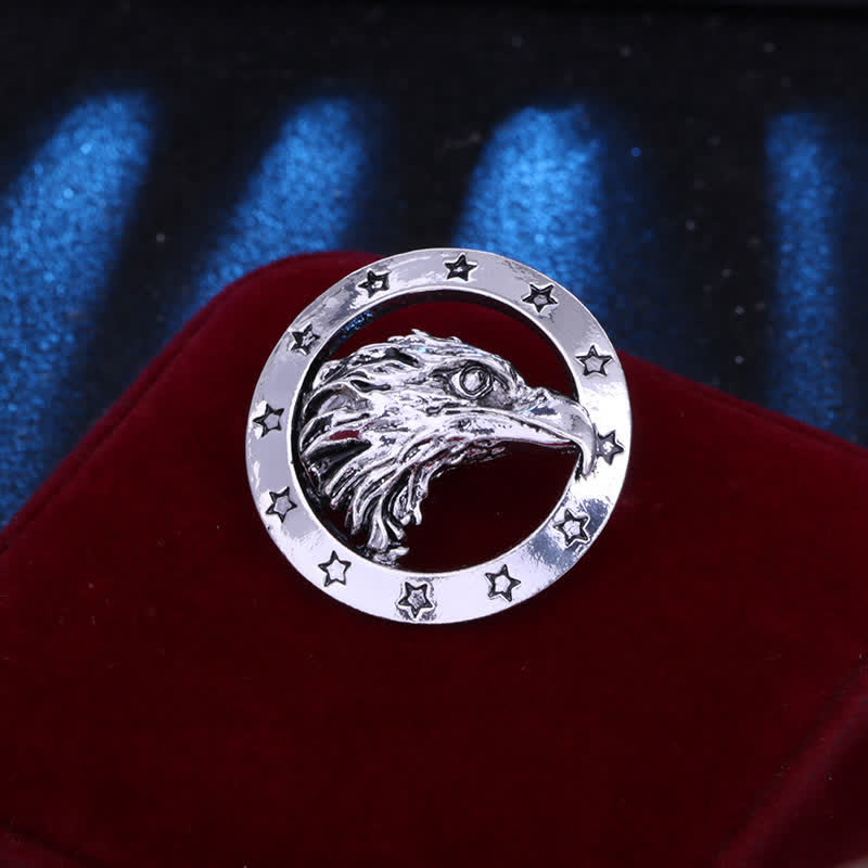 Men's Circle Hawk Head Brooch - Silver - image 6