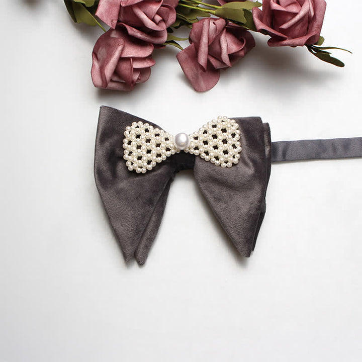 Men's Charming Velvet Oversized Pointed Bow Tie - Grey - image 7