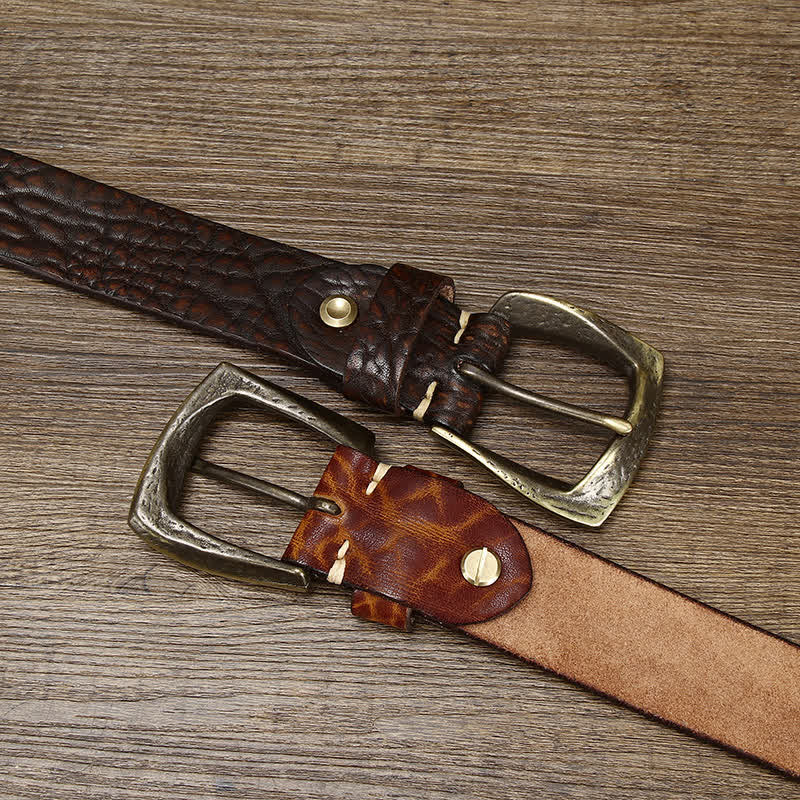 Men's Retro Yak Skin Pattern Leather Belt - image 2
