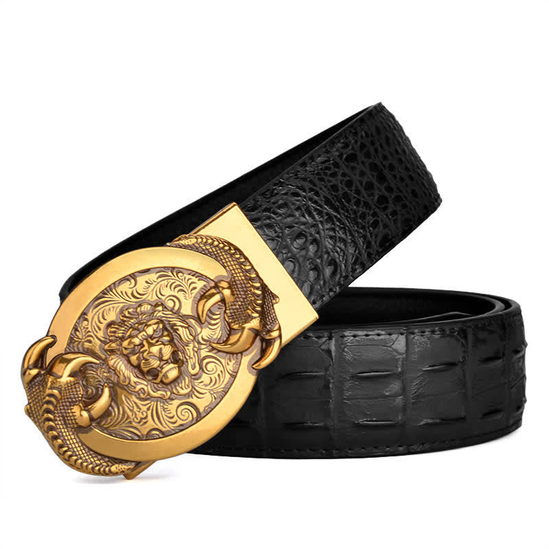 Men's Savage Lion Crocodile Pattern Automatic Leather Belt - image 8