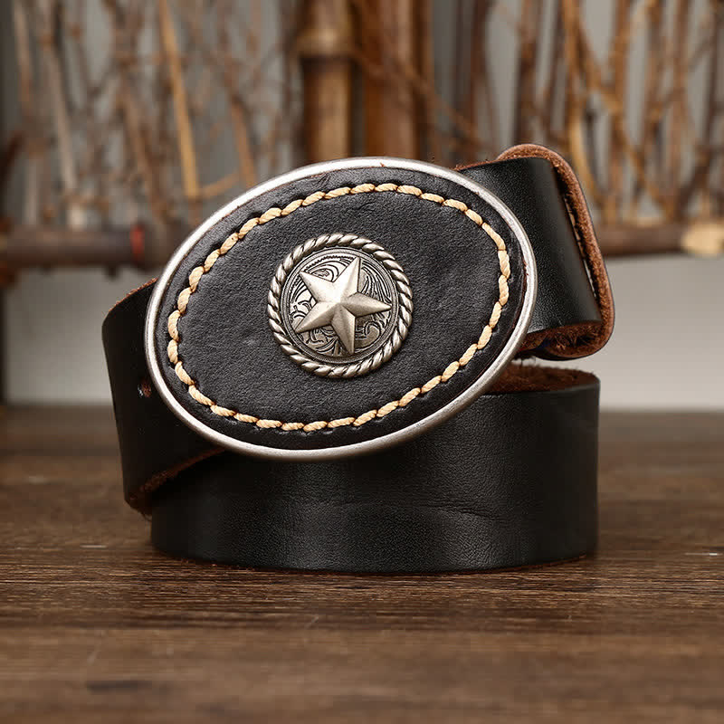 Men's Wild-West Pentacle Thicken Leather Belt - image 7
