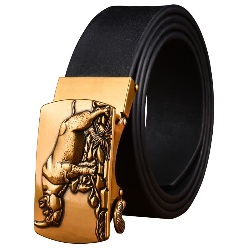 Men's Standing Rhino Business Automatic Buckle Leather Belt - Gold - 46 - image 0