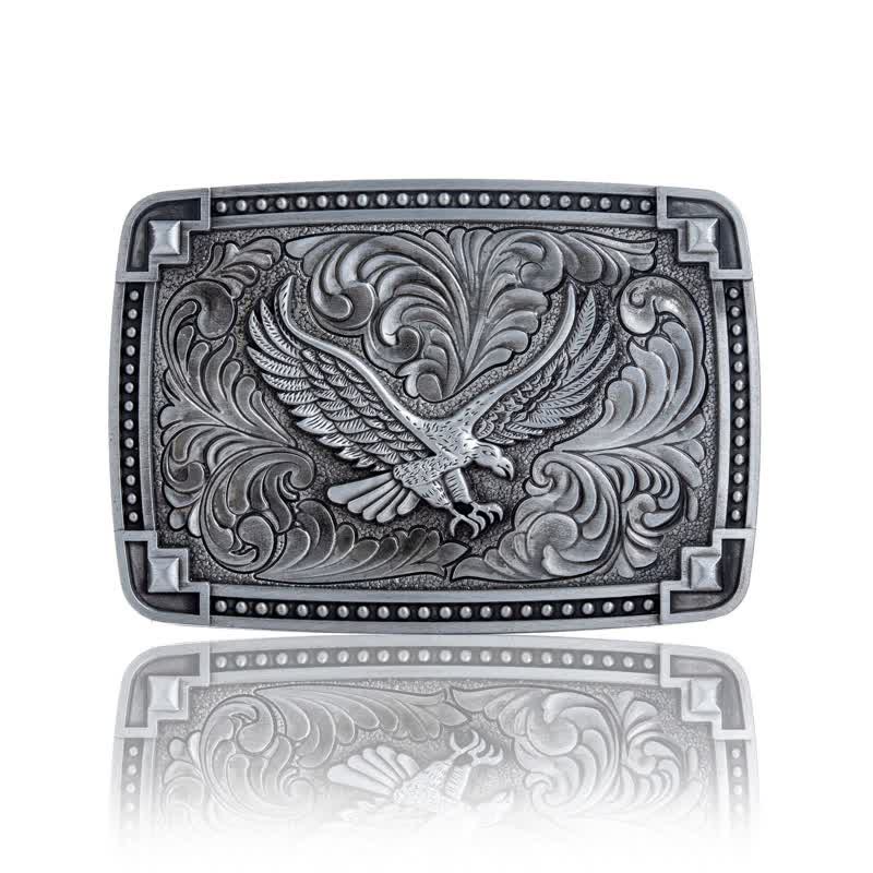 Men's DIY Soaring Eagle In Dreamy Sky Buckle Leather Belt - Antique Silver - Without Belt - image 3