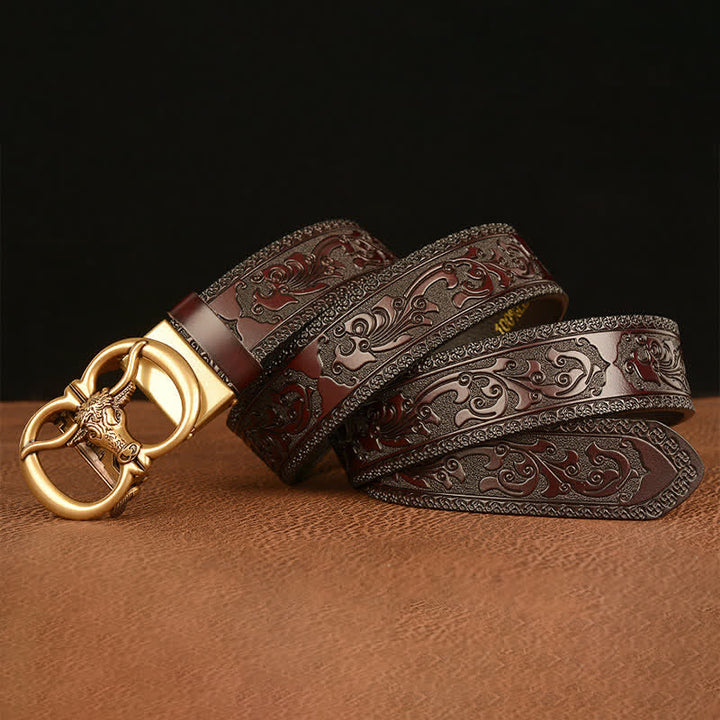 Men's Bull Head Buckle Leather Belt - image 2