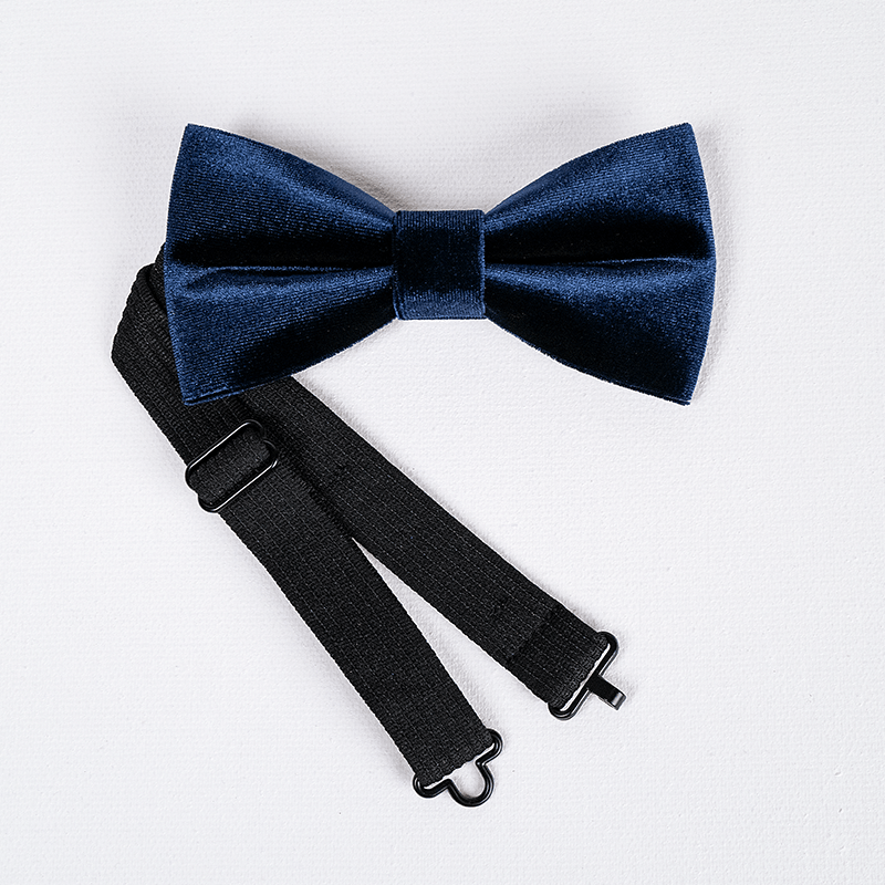 Men's Navy Blue Solid Color Velvet Bow Tie - image 5