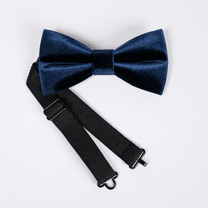 Men's Navy Blue Solid Color Velvet Bow Tie - image 5