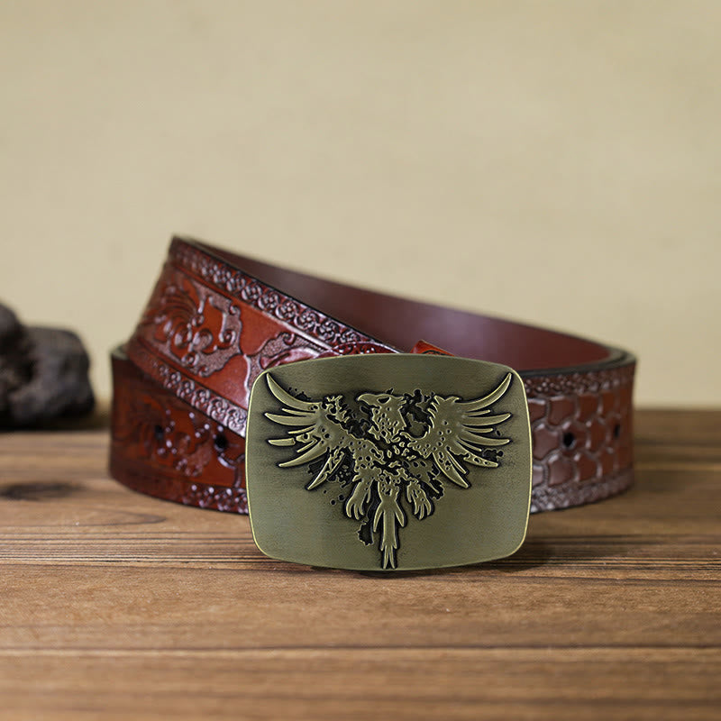 Men's DIY Rising Phoenix Eagle Buckle Leather Belt - Bronze - Brown Carved Belt (40) - image 15