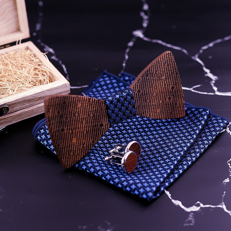 3Pcs Men's Hollow Leaves-shaped Wooden Bow Tie Set - image 4