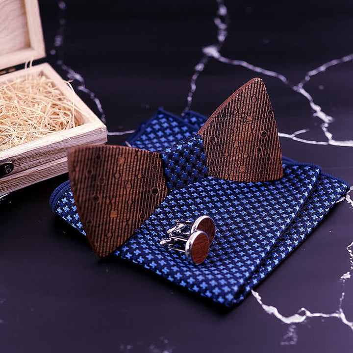 3Pcs Men's Hollow Leaves-shaped Wooden Bow Tie Set - image 4