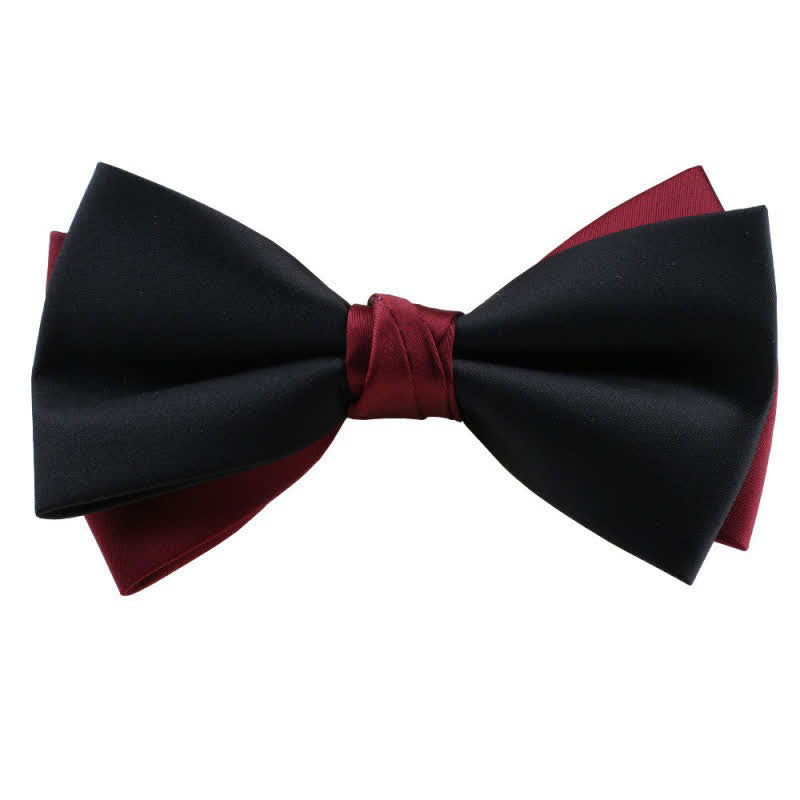 Men's Asymmetrical Two Tone Bow Tie - Black & Burgundy - image 11