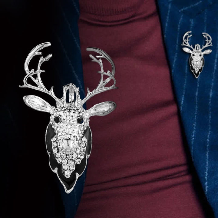 Men's Bling Elk Deer Head Brooch - Silver - image 3