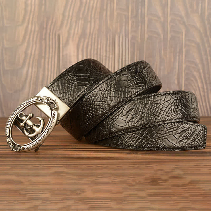 Men's Nautical Anchor Crocodile Embossed Leather Belt - image 20