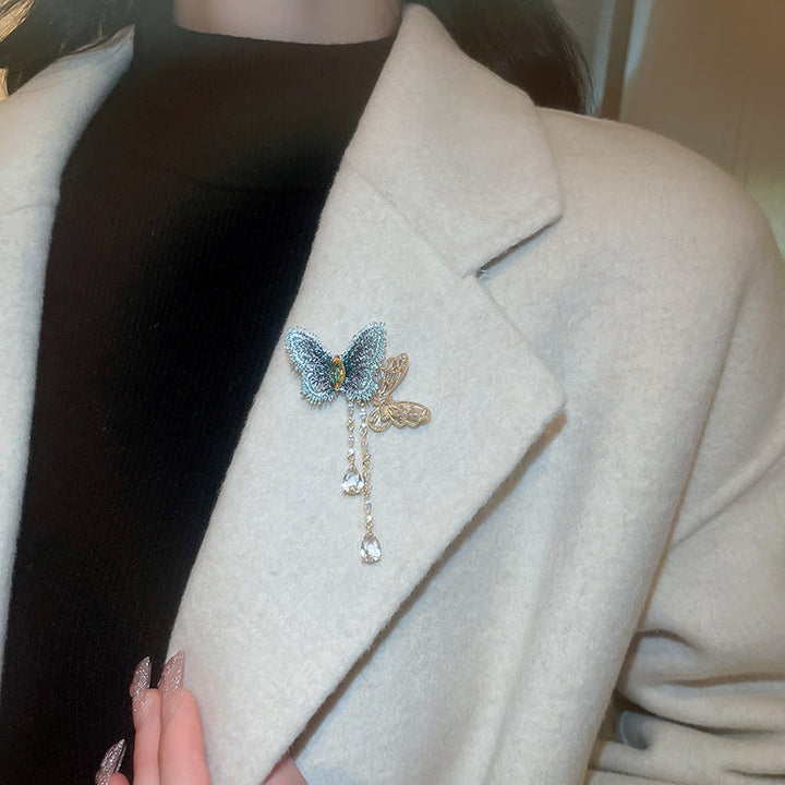 Women's Elegant Blue Butterfly Tassel Brooch - image 2