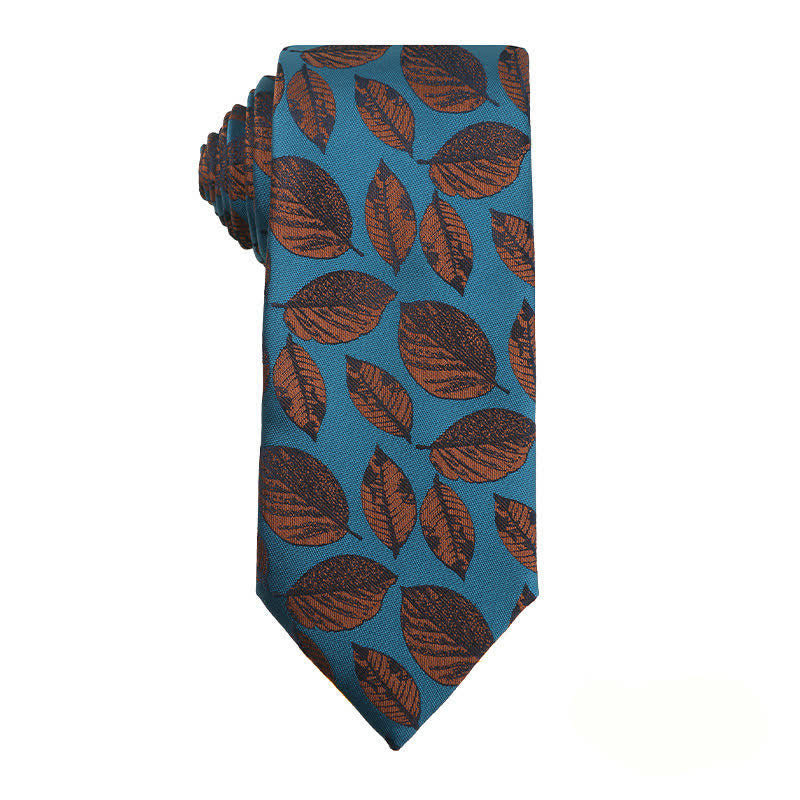 Men's Business Lake Blue Series Necktie - Leaves - image 7