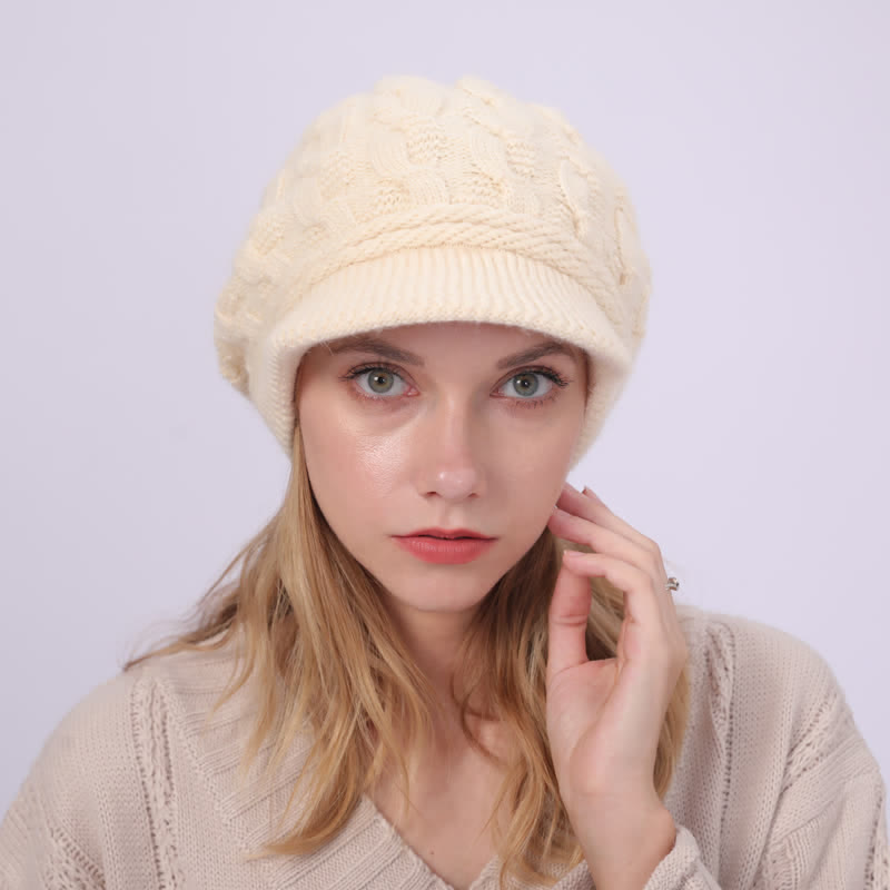 Women's Slouchy Fluffy Lining Visor Beanie Hat - image 4