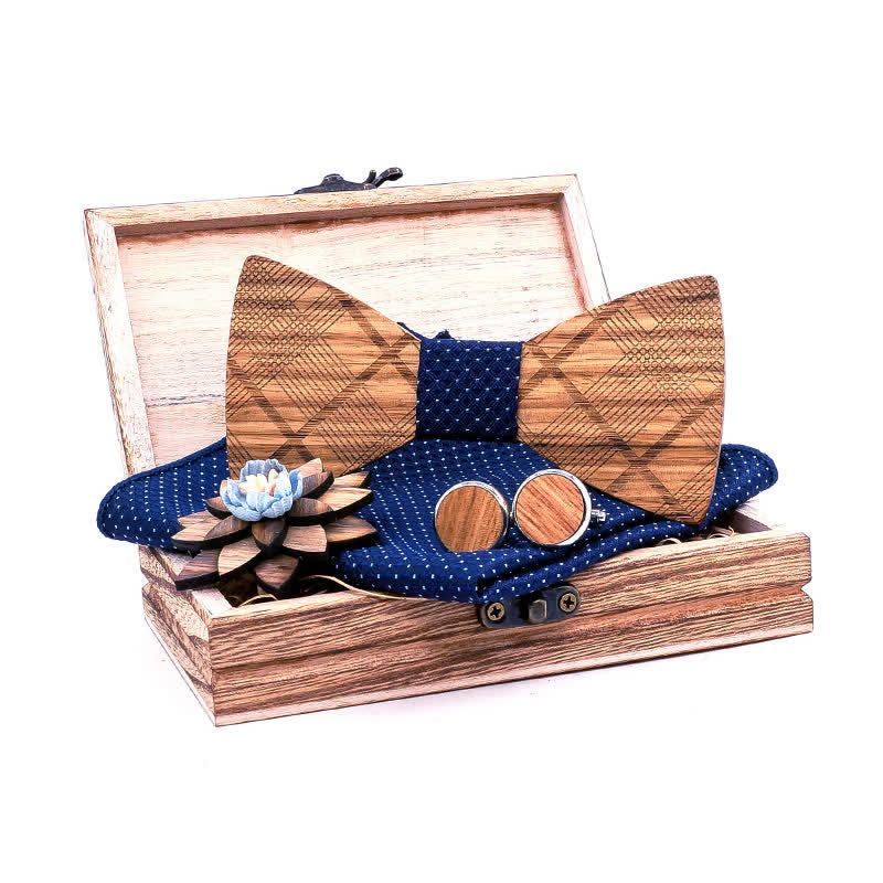 4Pcs Men's Classic Plaids Wooden Bow Tie Set - image 1