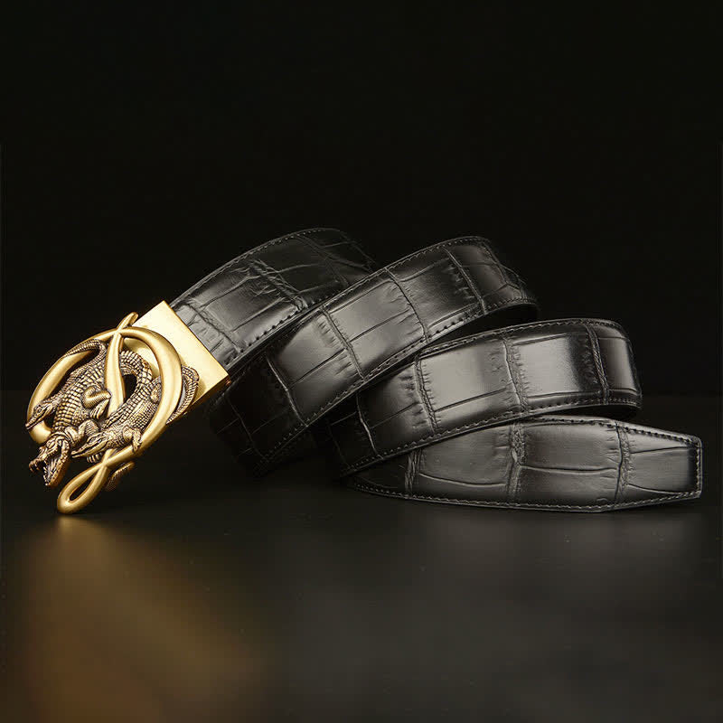 Men's Crocodile Buckle Alligator Pattern Leather Belt - image 1