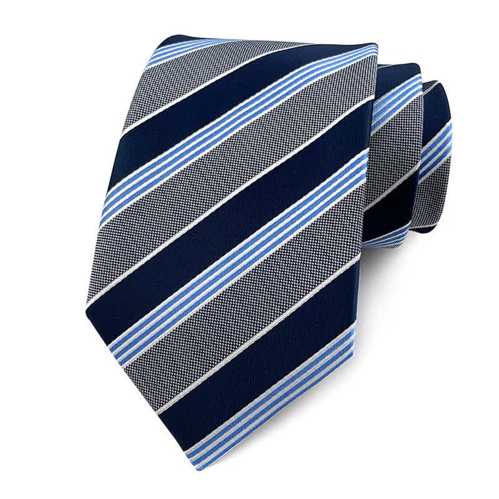 Men's Traditional Repp Striped Office Necktie - Shade of Blue - image 11
