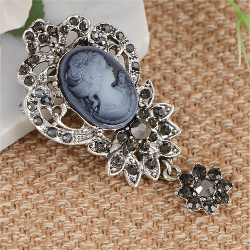 Women's Antique Cameo Lady Flower Brooch - image 5