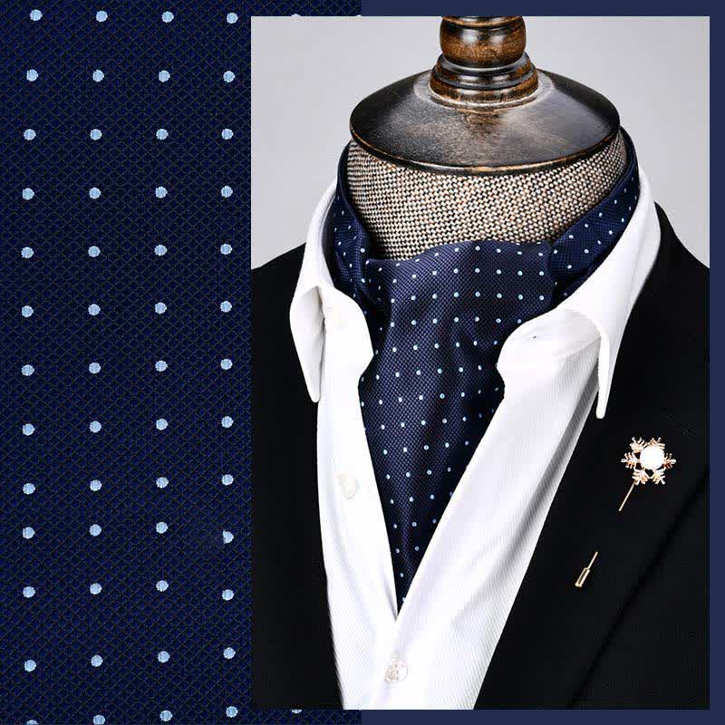 DarkBlue Modern Grandeur Floral Ascot Polka Dots Cravat - DarkBlue - image 0