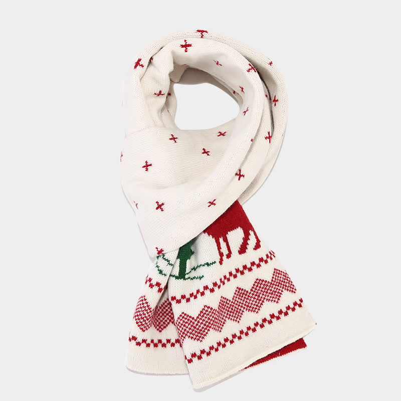 3Pcs Women's Reindeer Tree Jacquard Hat Scarf Gloves Set - image 12