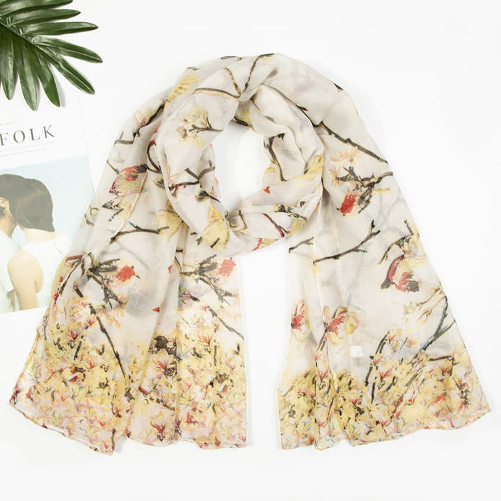 Women's Lightweight Blooming Floral Birds Scarf - Ivory - image 18