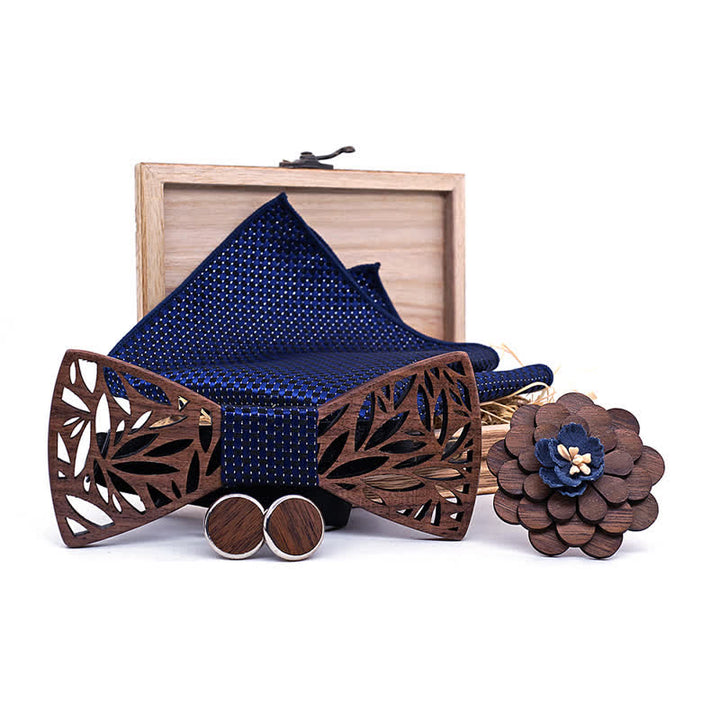 4pcs Men's Hollow Leaf Wooden Bow Tie Set - image 2