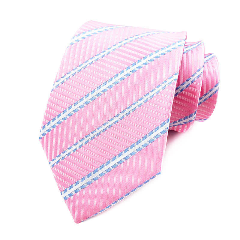 Men's Preppy Urban Striped Necktie - Pink & Blue - image 9