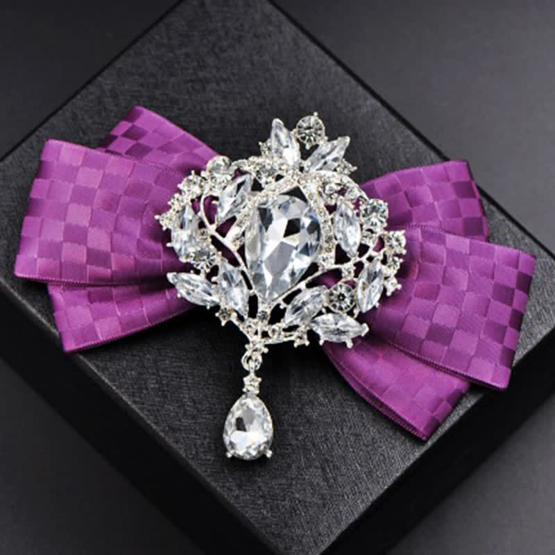 3Pcs Checker Rhinestone Brooch Bow Tie Set - image 8