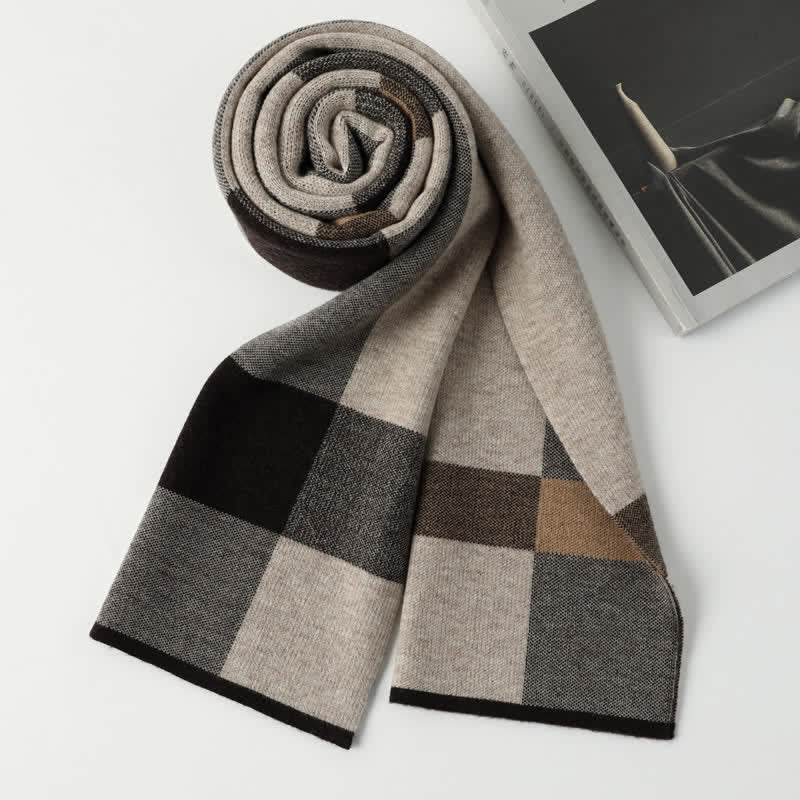 Men's Leisure Business Plaid Pure Wool Scarf - Coffee - image 11
