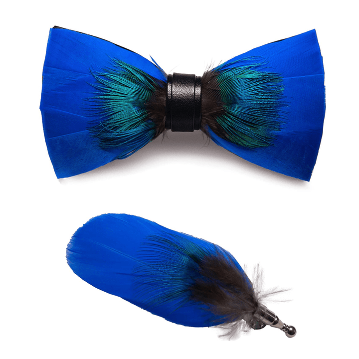 Oxford Blue Peacock Feather Bow Tie with Lapel Pin - image 3