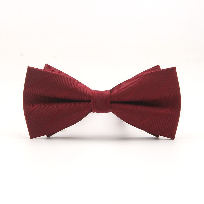 Men's Double-layer Plain Striped Bow Tie - Burgundy - image 5