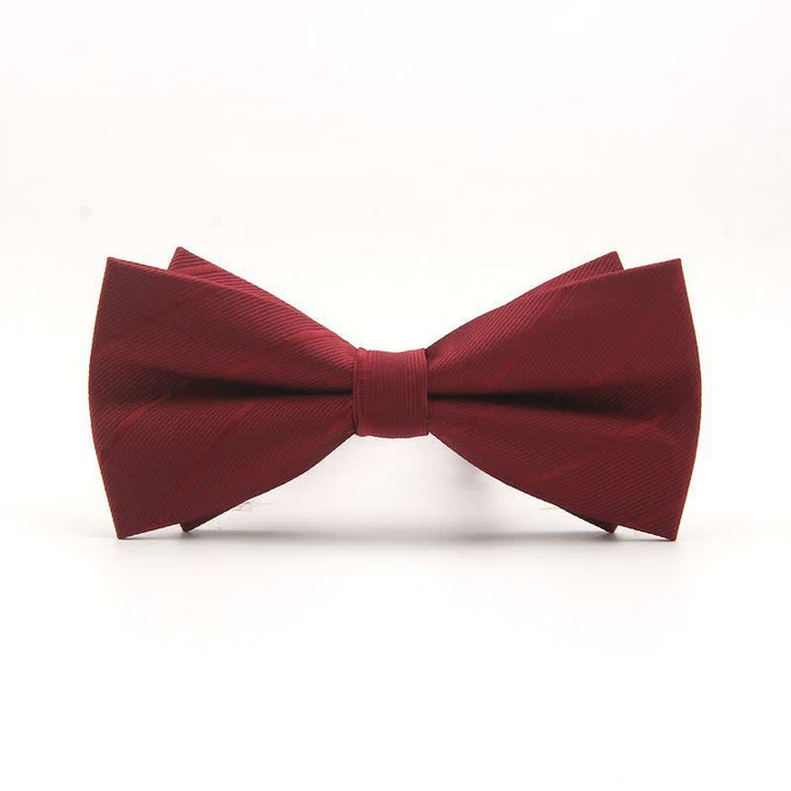 Men's Double-layer Plain Striped Bow Tie - Burgundy - image 5