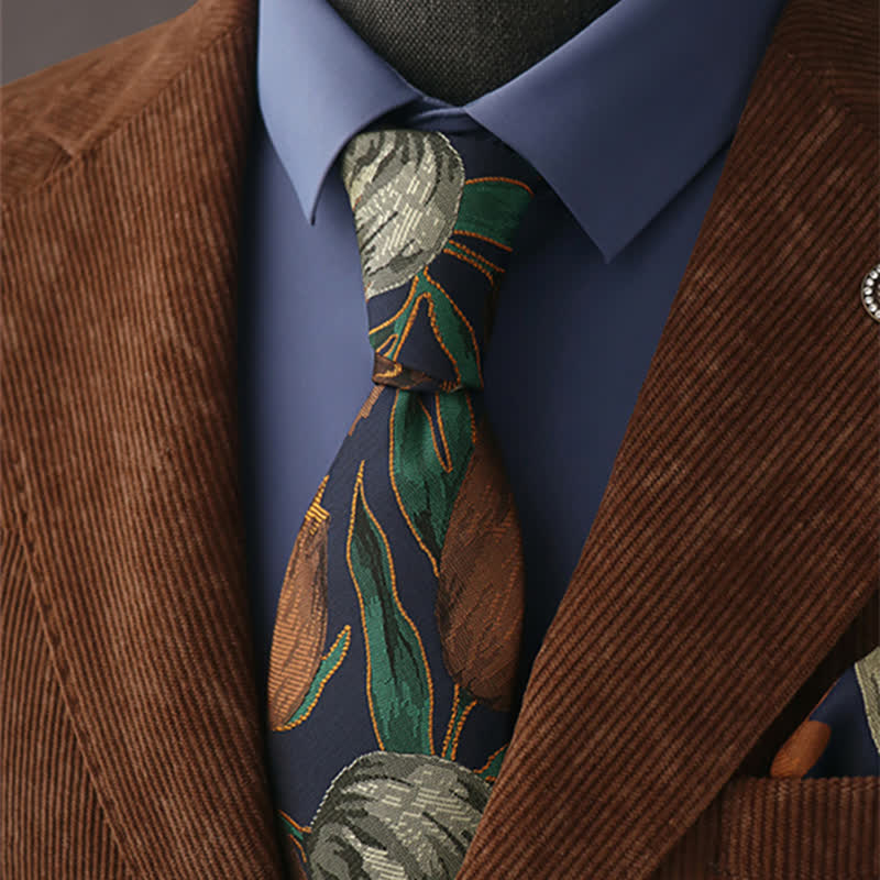 Navy & Peru Men's Elegant Floral Tulip Necktie - Navy & Peru - image 0