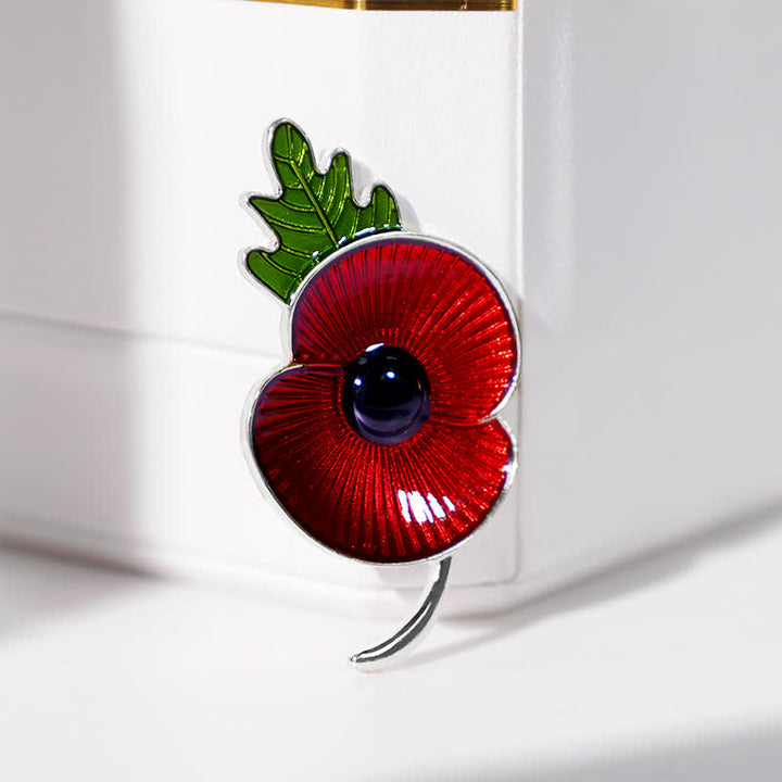 Unisex Memorial Red Poppy Leaf Brooch - image 5