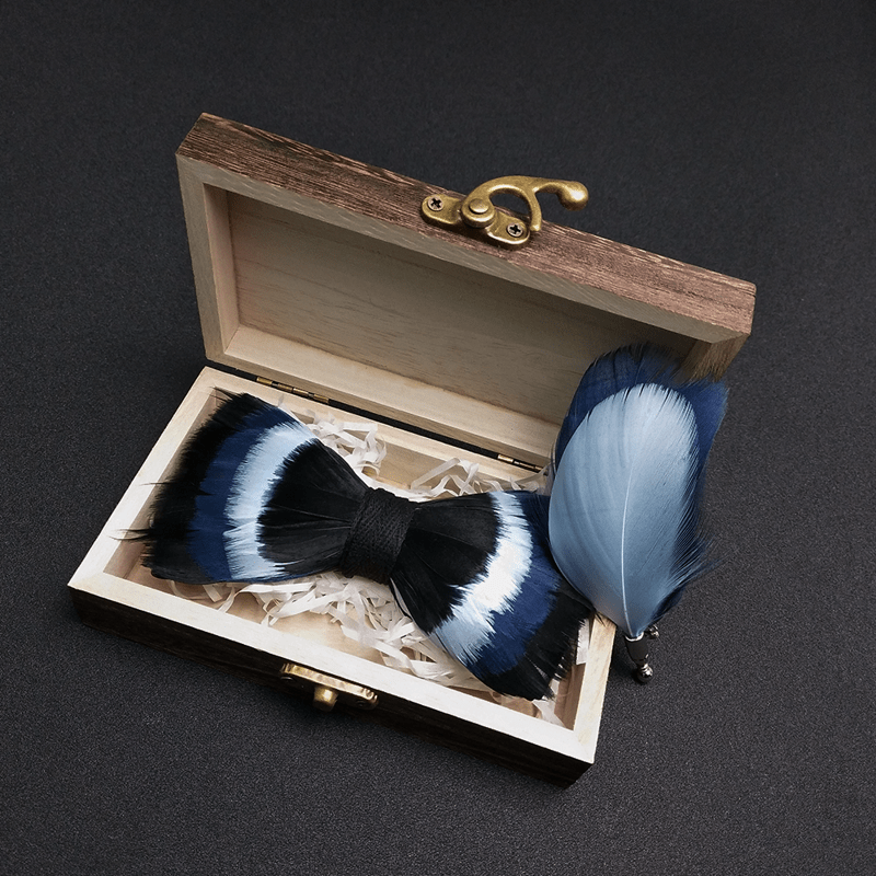 Kid's Black & Shade of Blue Feather Bow Tie with Lapel Pin - Adult - image 1