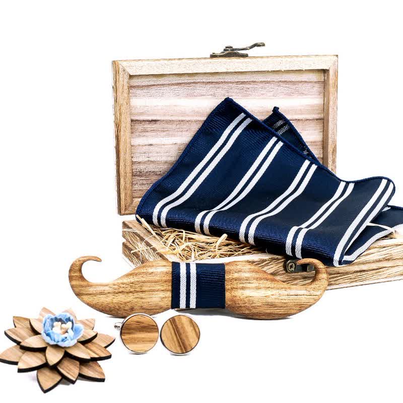 4Pcs Men's Burlywood Moustache Wooden Bow Tie Set - image 2